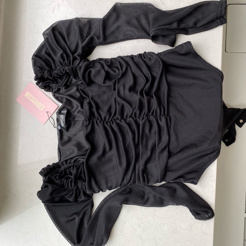 Black mesh ruched body suit